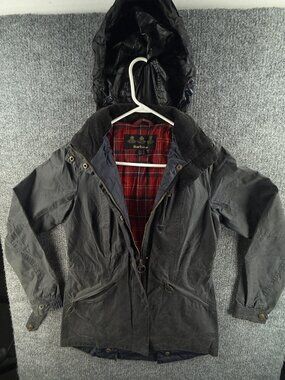 Barbour Badminton Waxed Jacket Hooded Canvas Women 4 Blue Cotton Wax Coat Lined